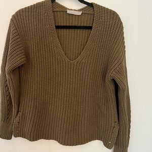 Everlane Olive Knit V Neck Sweater